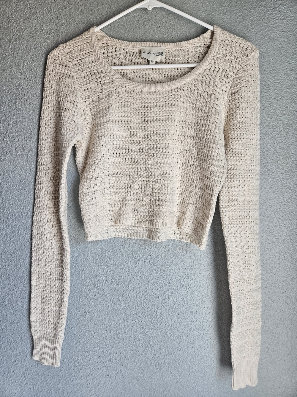Freshman 1996 Open Knit Cropped Sweater Cream Beige Size XS Boho Cotton Blend